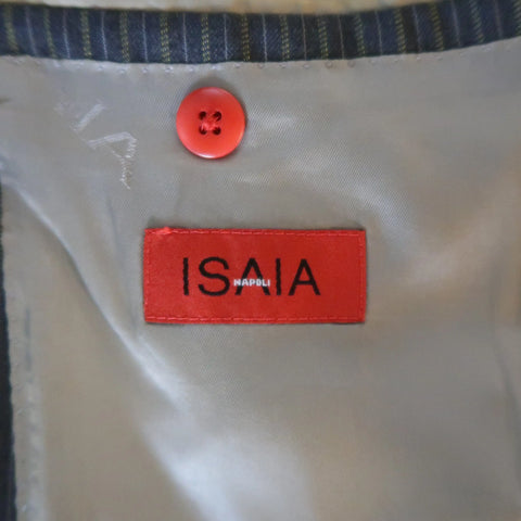 ISAIA 42 Regular Gray & Gold Pinstripe Wool 3 Button Notch Lapel  Suit ISAIA