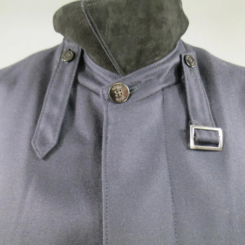 ISAIA US 44 / IT 54 Navy Cashmere Twill Hidden Placket Collar Coat ISAIA