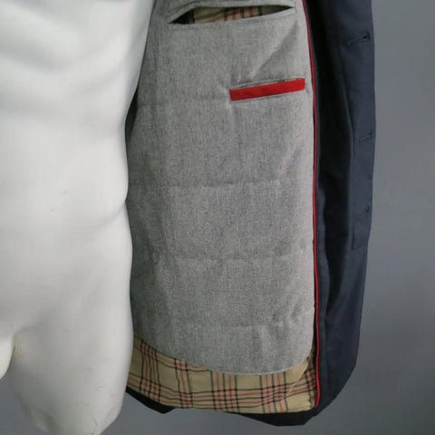 ISAIA US 44 / IT 54 Navy Cashmere Twill Hidden Placket Collar Coat ISAIA