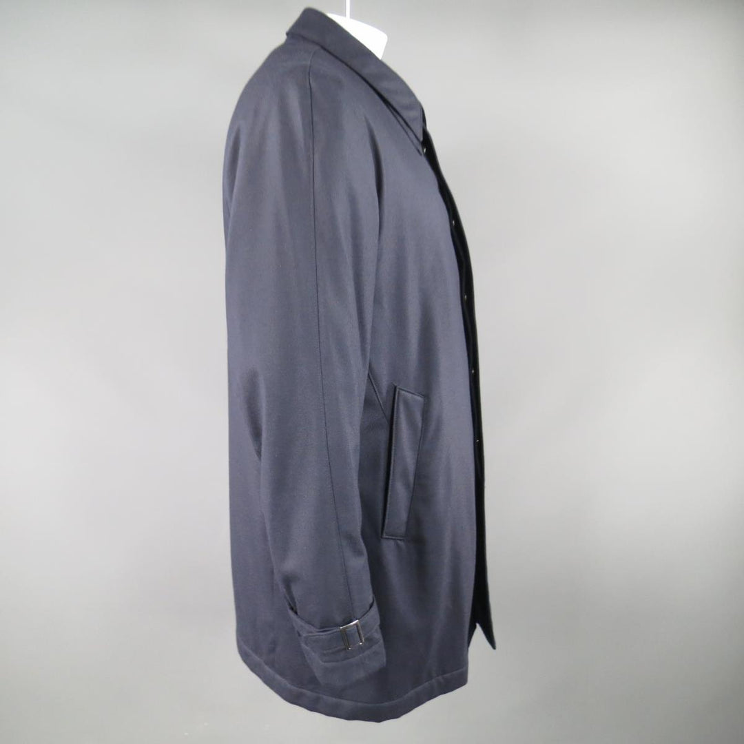 ISAIA US 44 / IT 54 Navy Cashmere Twill Hidden Placket Collar Coat