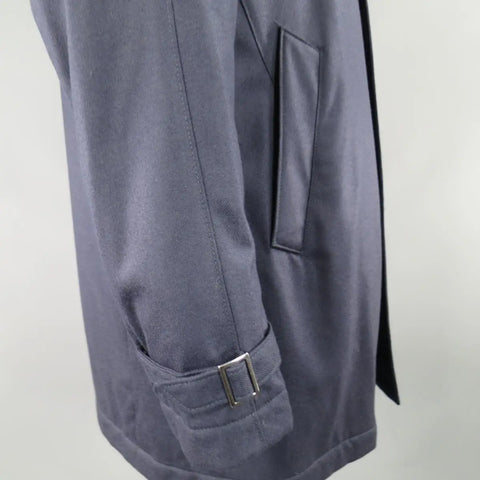 ISAIA US 44 / IT 54 Navy Cashmere Twill Hidden Placket Collar Coat ISAIA