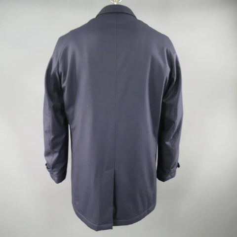 ISAIA US 44 / IT 54 Navy Cashmere Twill Hidden Placket Collar Coat ISAIA