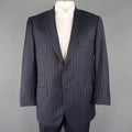 ISAIA 44 Regular Navy Striped Wool Single Breasted Notch Lapel  Suit ISAIA