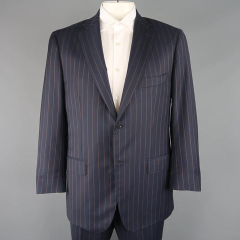 ISAIA 44 Regular Navy Striped Wool Single Breasted Notch Lapel  Suit ISAIA