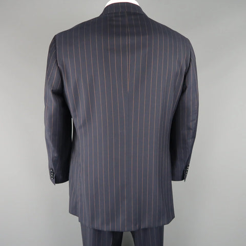 ISAIA 44 Regular Navy Striped Wool Single Breasted Notch Lapel  Suit ISAIA