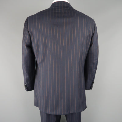 ISAIA 44 Regular Navy Striped Wool Single Breasted Notch Lapel  Suit