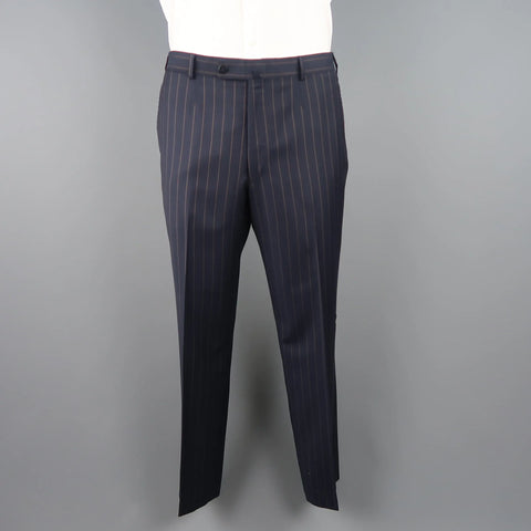 ISAIA 44 Regular Navy Striped Wool Single Breasted Notch Lapel  Suit ISAIA