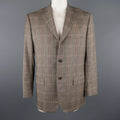 ISAIA Size 46 Long Brown Plaid Wool Notch Lapel Sport Coat ISAIA