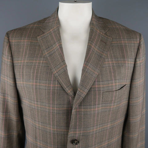 ISAIA Size 46 Long Brown Plaid Wool Notch Lapel Sport Coat ISAIA