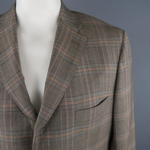 ISAIA Size 46 Long Brown Plaid Wool Notch Lapel Sport Coat ISAIA