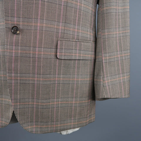ISAIA Size 46 Long Brown Plaid Wool Notch Lapel Sport Coat ISAIA