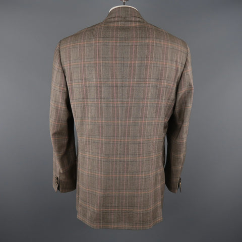 ISAIA Size 46 Long Brown Plaid Wool Notch Lapel Sport Coat ISAIA