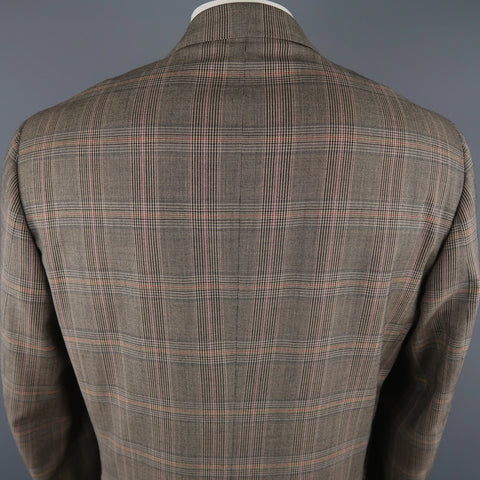 ISAIA Size 46 Long Brown Plaid Wool Notch Lapel Sport Coat ISAIA
