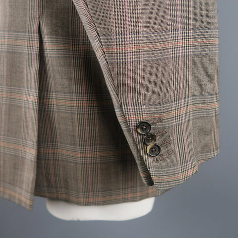 ISAIA Size 46 Long Brown Plaid Wool Notch Lapel Sport Coat ISAIA