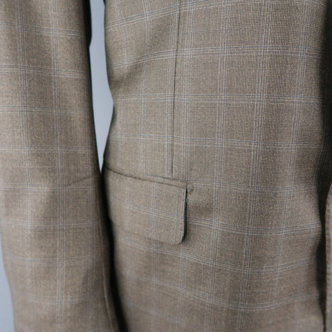 ISAIA 48 Long Brown Window Pane Wool Single Breasted 2 Button Suit ISAIA