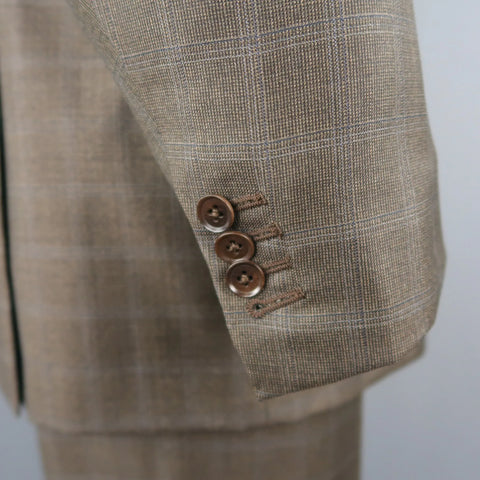 ISAIA 48 Long Brown Window Pane Wool Single Breasted 2 Button Suit ISAIA