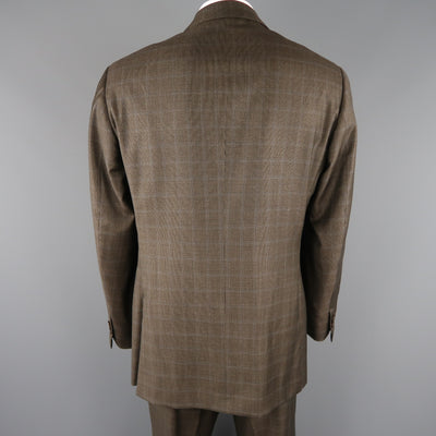 ISAIA 48 Long Brown Window Pane Wool Single Breasted 2 Button Suit