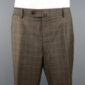 ISAIA 48 Long Brown Window Pane Wool Single Breasted 2 Button Suit ISAIA