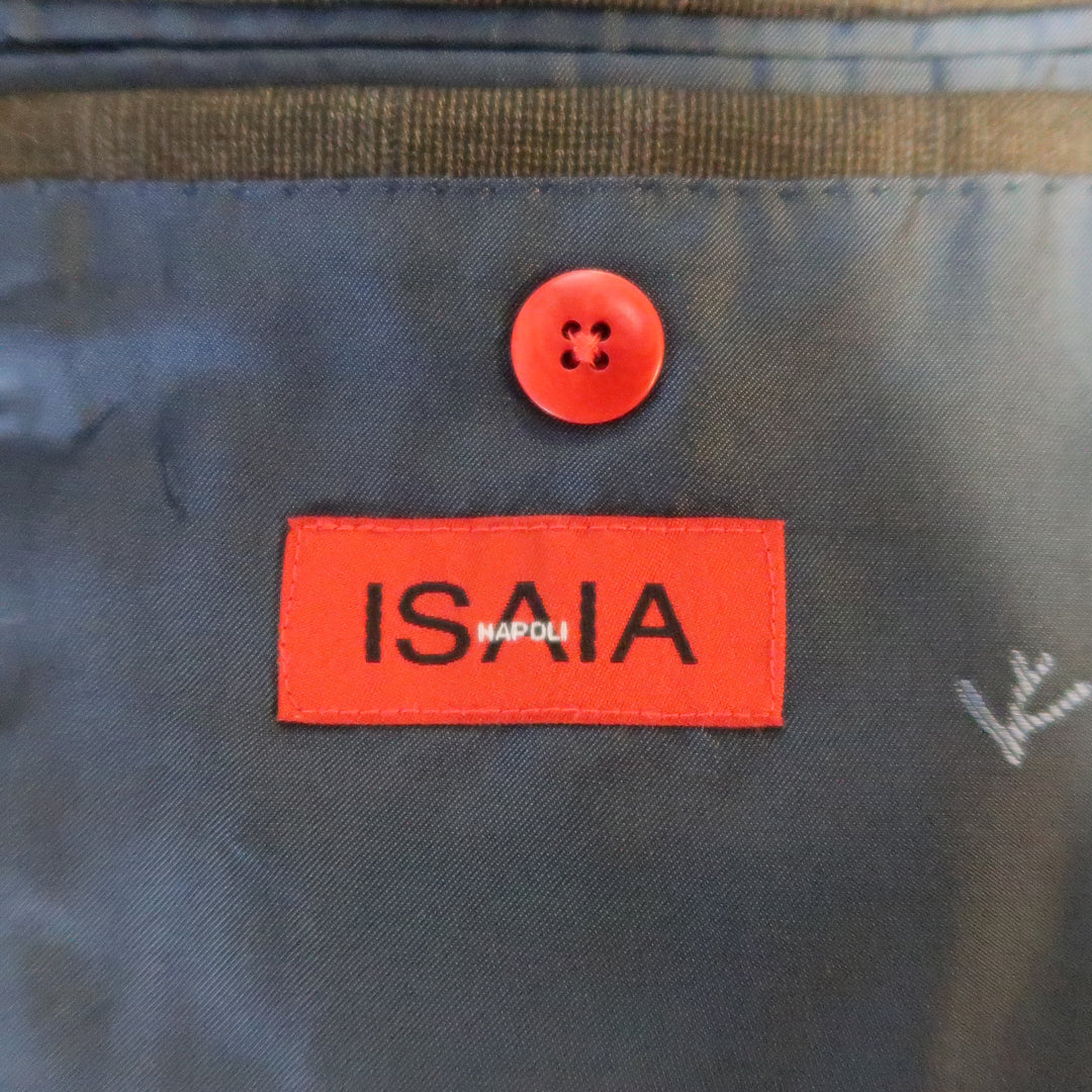 ISAIA 48 Costume long marron à carreaux en laine simple boutonnage à 2 boutons