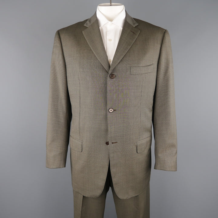 ISAIA 48 Long Taupe Beige Nailhead Wool 3 Button Notch Lapel  Suit