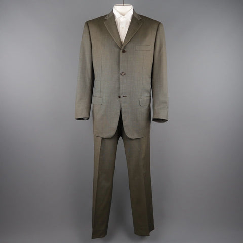 ISAIA 48 Long Taupe Beige Nailhead Wool 3 Button Notch Lapel  Suit ISAIA