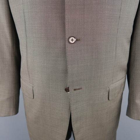 ISAIA 48 Long Taupe Beige Nailhead Wool 3 Button Notch Lapel  Suit ISAIA