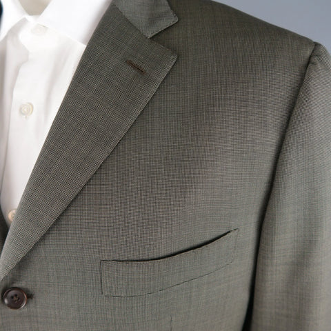 ISAIA 48 Long Taupe Beige Nailhead Wool 3 Button Notch Lapel  Suit ISAIA