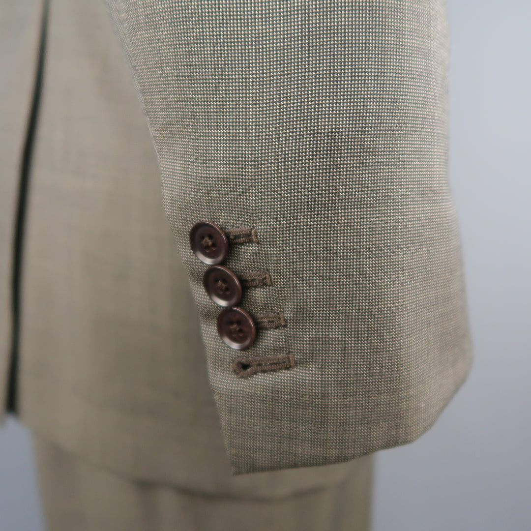 ISAIA 48 Long Taupe Beige Nailhead Wool 3 Button Notch Lapel  Suit