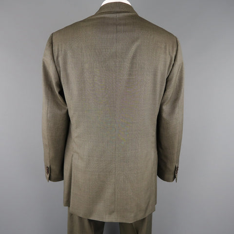 ISAIA 48 Long Taupe Beige Nailhead Wool 3 Button Notch Lapel  Suit ISAIA