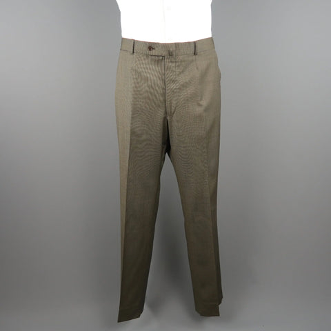 ISAIA 48 Long Taupe Beige Nailhead Wool 3 Button Notch Lapel  Suit ISAIA
