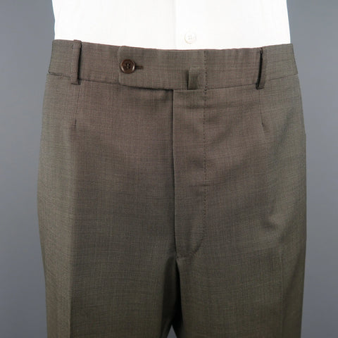 ISAIA 48 Long Taupe Beige Nailhead Wool 3 Button Notch Lapel  Suit ISAIA