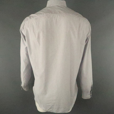 ISAIA Size L White & Blue Plaid Cotton Button Up Long Sleeve Shirt