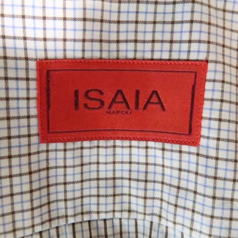 ISAIA Size L White & Blue Plaid Cotton Button Up Long Sleeve Shirt