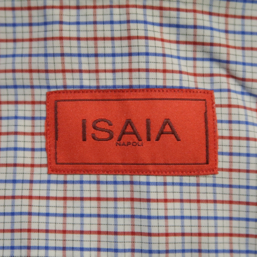 ISAIA Size XL Red White Blue  Plaid Cotton Long Sleeve Shirt