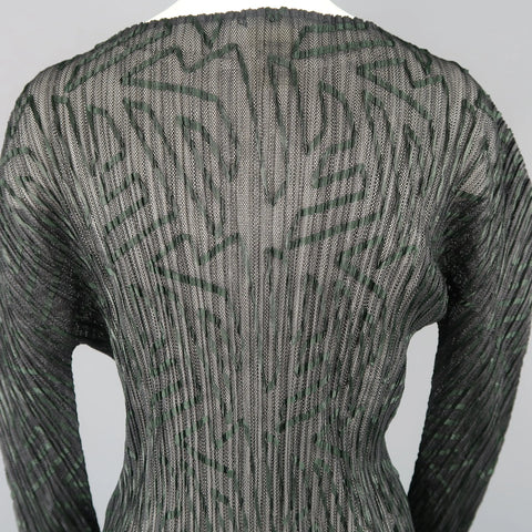 ISSEY MIYAKE Size M Black Pleated Green Ribbon Pattern Mesh Pullover ISSEY MIYAKE