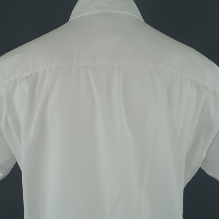 ISSEY MIYAKE Size XL White Cotton Plaid Stripe Short Sleeve Shirt