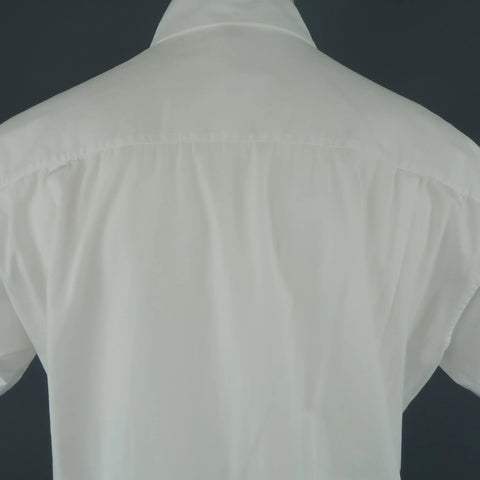 ISSEY MIYAKE Size XL White Cotton Plaid Stripe Short Sleeve Shirt ISSEY MIYAKE