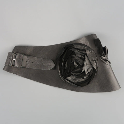 IVAN GRUNDAHL Size M Black Leather Thick Suede Floral Belt IVAN GRUNDAHL