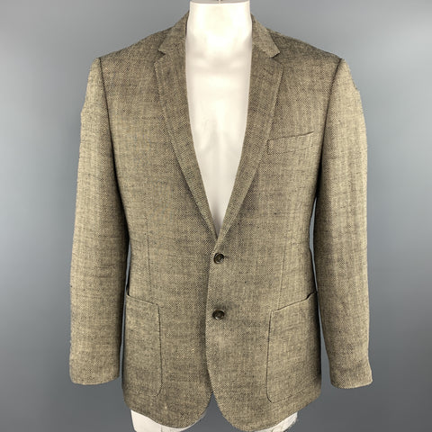 J CREW Chest Size 44 Regular Beige Herringbone Linen Notch Lapel Sport Coat