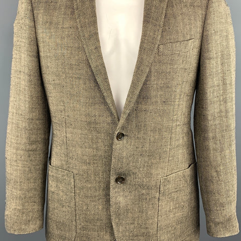 J CREW Chest Size 44 Regular Beige Herringbone Linen Notch Lapel Sport Coat