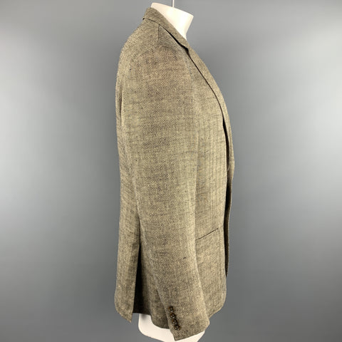 J CREW Chest Size 44 Regular Beige Herringbone Linen Notch Lapel Sport Coat