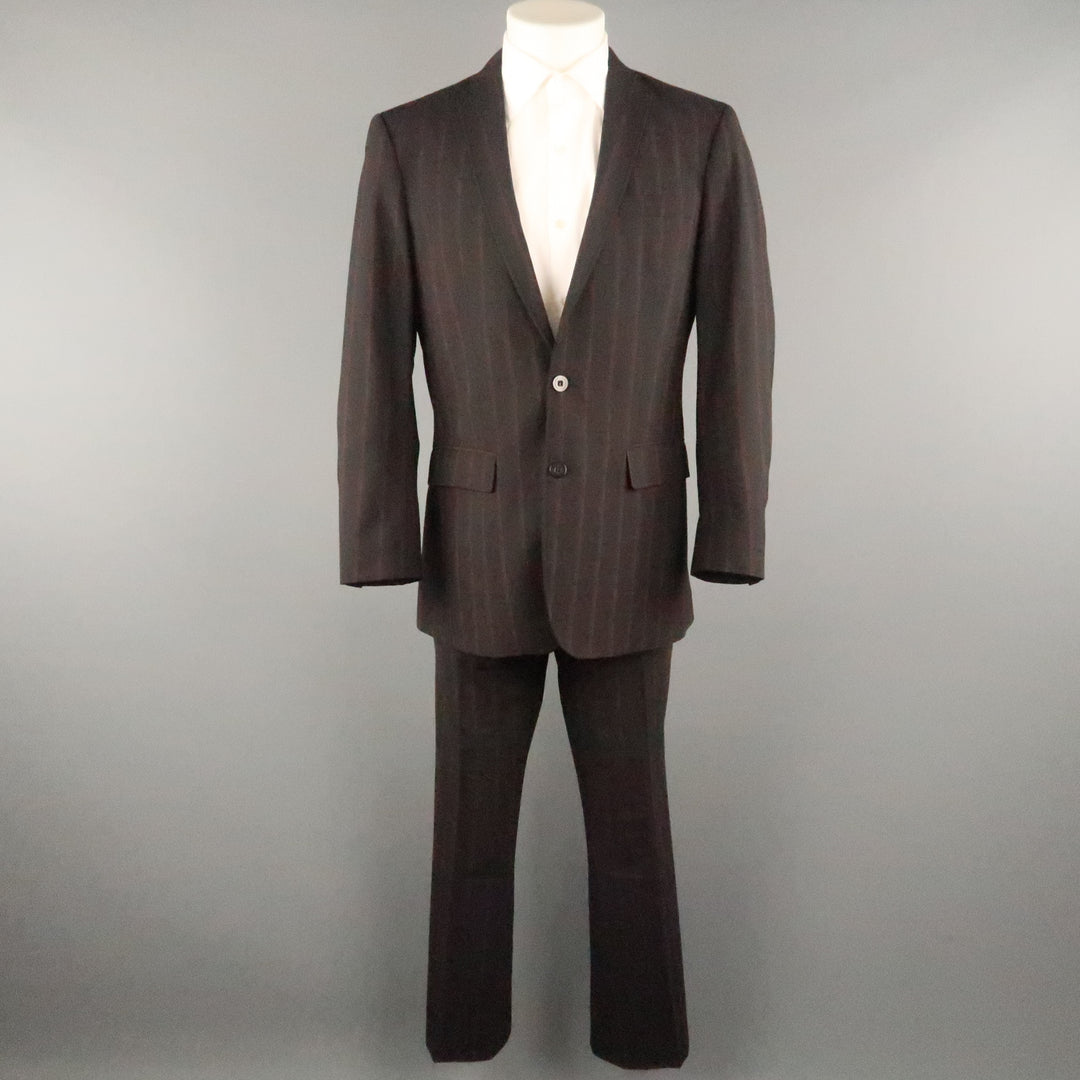 J.LINDEBERG  Size 40 Black & Red Pinstripe Polyester Blend 32 32 Suit