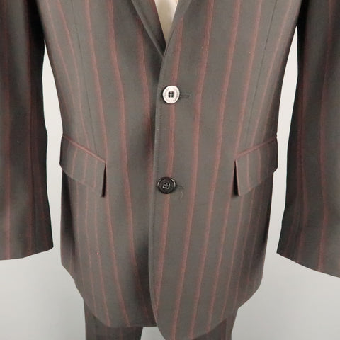 J.LINDEBERG  Size 40 Black & Red Pinstripe Polyester Blend 32 32 Suit