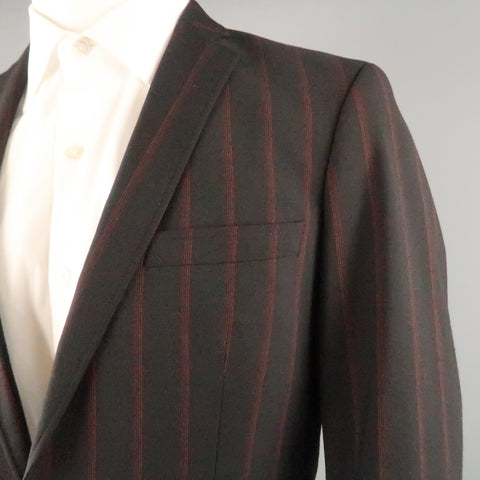J.LINDEBERG  Size 40 Black & Red Pinstripe Polyester Blend 32 32 Suit