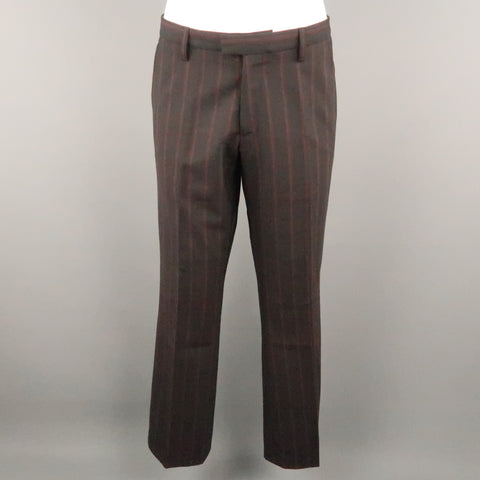 J.LINDEBERG  Size 40 Black & Red Pinstripe Polyester Blend 32 32 Suit