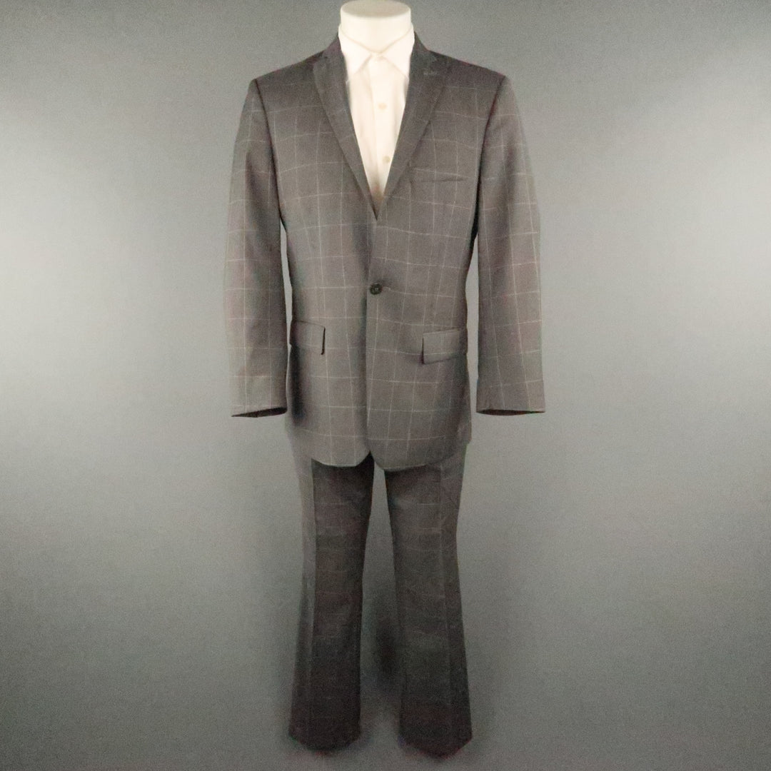J.LINDEBERG Chest Size 40 Gray Pinstripe Polyester Blend Peak Lapel 32 32 Suit