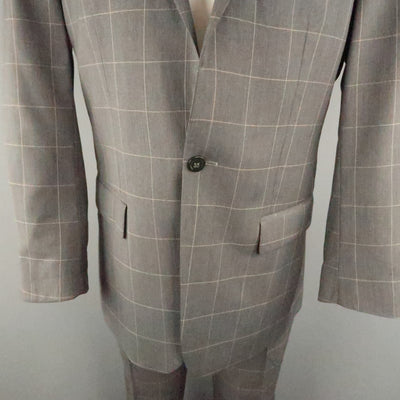 J.LINDEBERG Chest Size 40 Gray Pinstripe Polyester Blend Peak Lapel 32 32 Suit