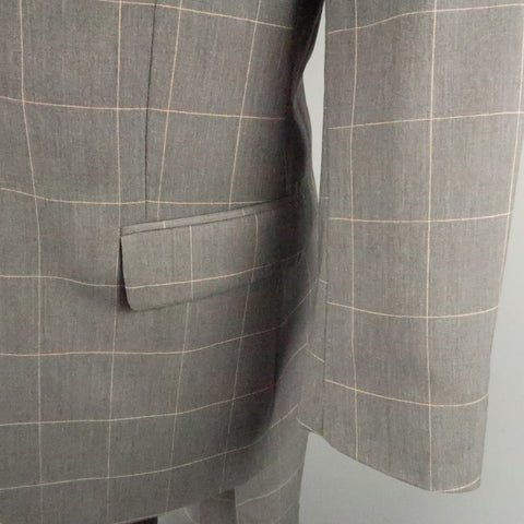 J.LINDEBERG Chest Size 40 Gray Pinstripe Polyester Blend Peak Lapel 32 32 Suit