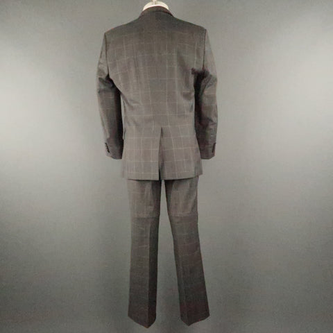 J.LINDEBERG Chest Size 40 Gray Pinstripe Polyester Blend Peak Lapel 32 32 Suit