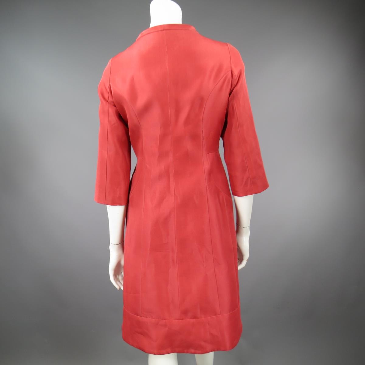 J. MENDEL Size 6 Salmon Red  Silk Hidden Snap Evening Coat